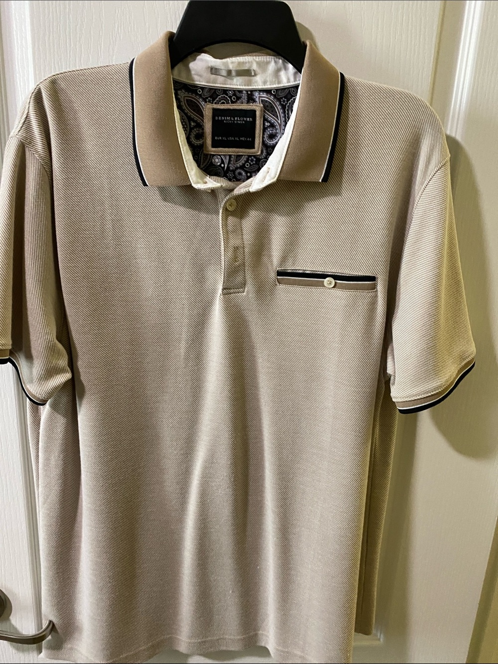 Ricky Singh Denim & Flower Men's Beige Polo Shirt with Contrast Trim